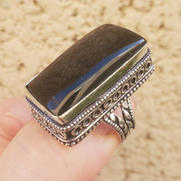 New Silver Sheen Obsidian 925 Silver Statement Ring. - Picture 6 of 15